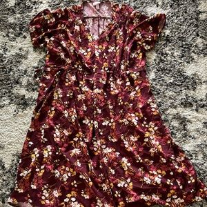 Isabel maternity XL maroon floral tie waist dress midi